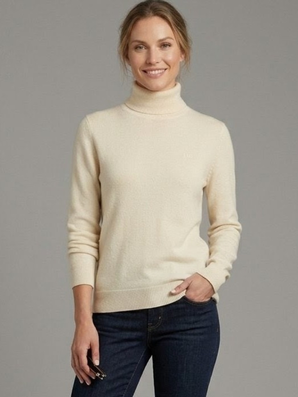 Lauren Ralph Lauren Ivory/OffWhite Turtleneck Sweater Silk Cashmere Blend SzP/L